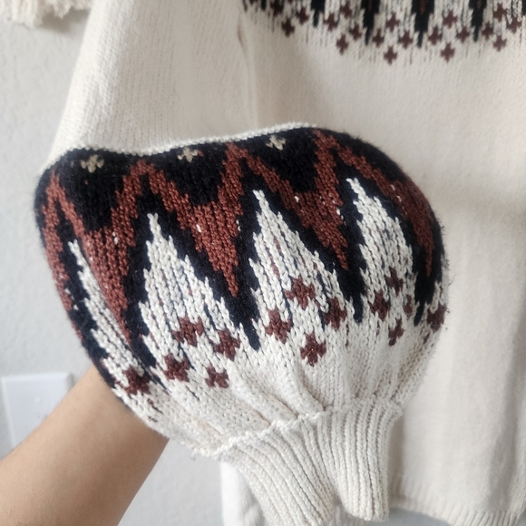Free People Scotland Wool Blend Fair Isle Knit Puff Sleeve Sweater Dress Mini S - Picture 11 of 12